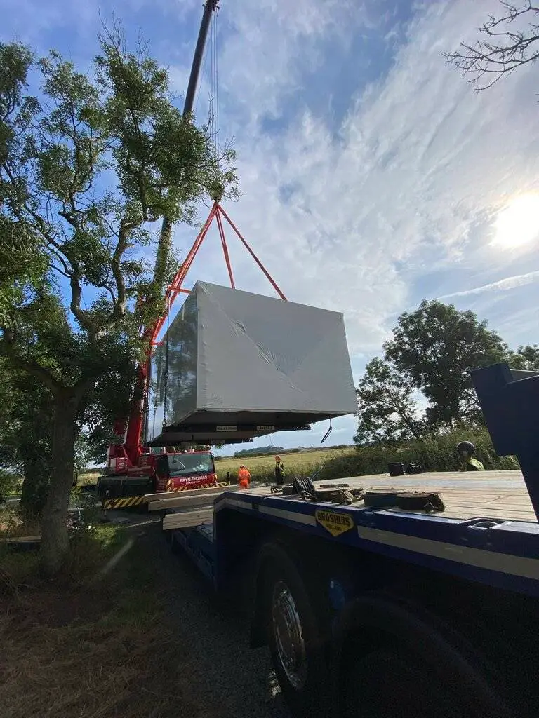 Crane Delivering Modular Home